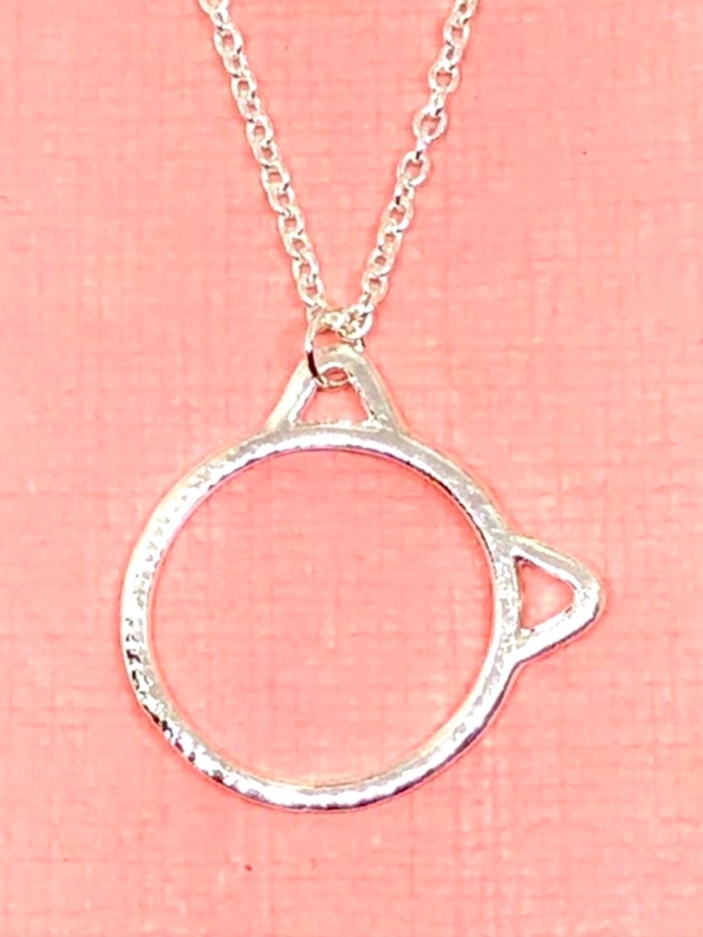 Kitty Cat Head Hollow Minimalist Silver Tone Pendant + 16.5" Chain Necklace NWT